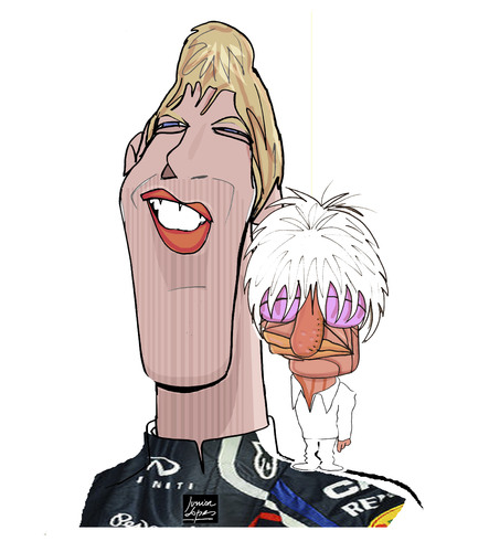 Cartoon: Sebastian Vettel and bernie (medium) by juniorlopes tagged vettel,bernie,vettel,bernie