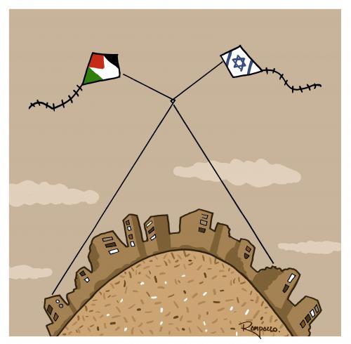 Cartoon: Gaza (medium) by Marcelo Rampazzo tagged gaza,gaza,gazastreifen,israel,palästina,fahne,flagge,drachen,konflikt,hamas
