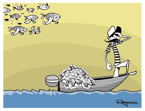 Cartoon: out of order (medium) by Marcelo Rampazzo tagged out,of,order,,fischer,fischen,fischfang,fischnetz,netz,boot,meer,wasser,ausschau,fliegen,tiere,luft,verkehrt