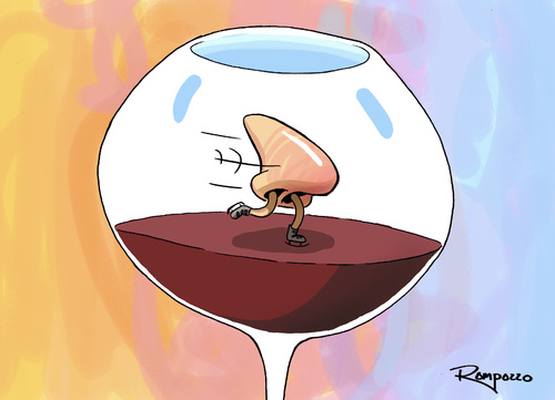 Cartoon: Somelier (medium) by Marcelo Rampazzo tagged wine,somelier,nose,feelings