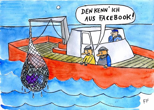 Cartoon: . (medium) by Florian France tagged facebook,netz,schiff,meer