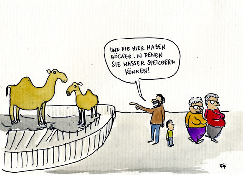 Cartoon: Höcker (medium) by Florian France tagged höcker,kamel,dromedar,wasser,speicher,zoo,tiere,kinder,eltern,vater,unser