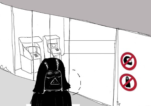 Cartoon: no title II (medium) by Florian France tagged bank,geldautomat,verbote,star,wars,motorradhelm
