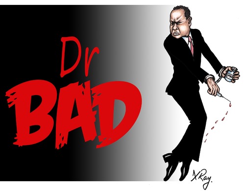 Cartoon: Dr Conrad Murray - Who is Bad ? (medium) by Xray tagged trial,manslaughter,jackson,michael,murray,conrad