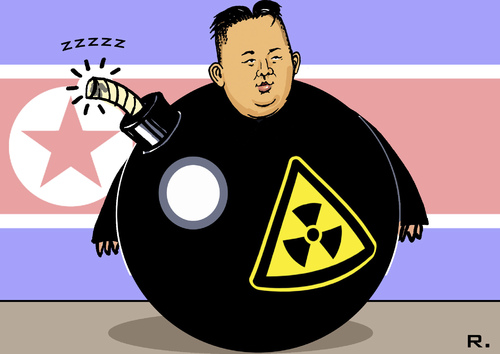 Cartoon: A -mok Kim (medium) by RachelGold tagged kim,jong,un,north,korea,nuklear,amok,running,bomb