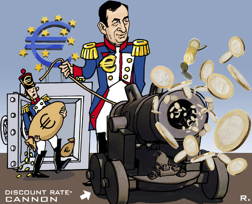 Cartoon: Euro-Artillery (medium) by RachelGold tagged euro,ecb,draghi,discount,rate