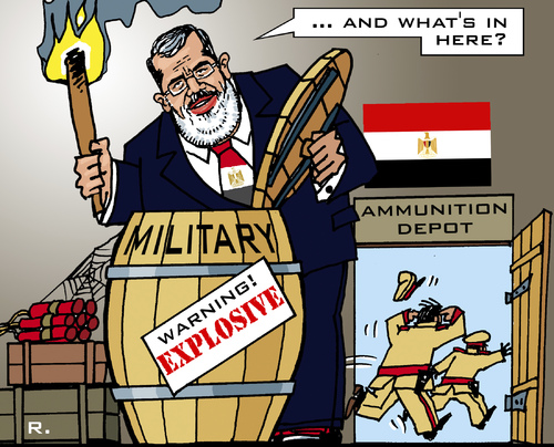 Cartoon: Explosive Clean Up (medium) by RachelGold tagged chiefs,military,mursi,egypt