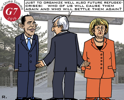 Cartoon: G7-Direction of Crises (medium) by RachelGold tagged g7,summit,japan,usa,germany,france,britain,canada,eu,italy