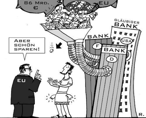 Cartoon: Griechische Armutsfalle (medium) by RachelGold tagged griechenland,krise,eu,rettungsschirm,grexit,banken,austerität