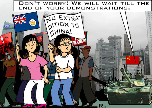 Cartoon: Hong Kong Extradition Delay (medium) by RachelGold tagged hong,kong,extradition,delay,china,demonstrations,demonstrants,tanks,protest