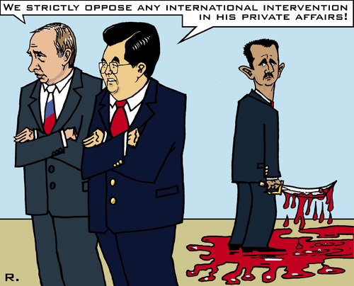 Cartoon: Internal Affairs (medium) by RachelGold tagged resolution,assad,jintao,hu,putin,uno,syria