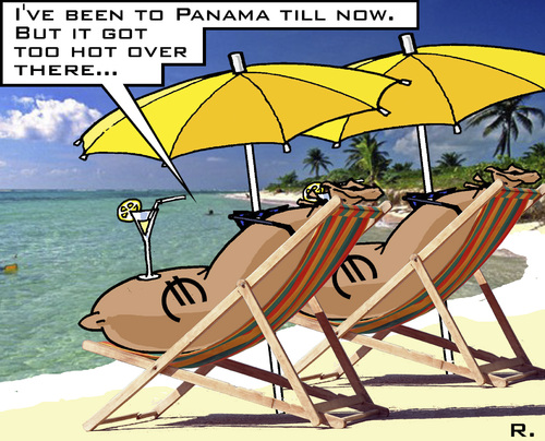 Cartoon: Offshore - Back to the Caribbean (medium) by RachelGold tagged panama,leaks,offshore,money,corruption