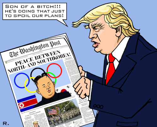 Cartoon: Olympic Peace (medium) by RachelGold tagged korea,northern,southern,usa,olympic,games,trump,washington,post,peace,war,atomic,plans