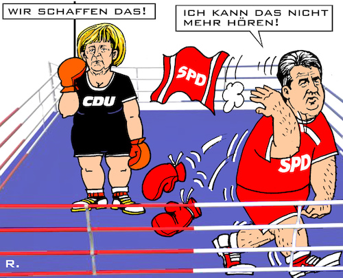 Cartoon: SPD-Chef wirft das Handtuch (medium) by RachelGold tagged deutschland,bundestagswahl,spd,gabriel,schulz,merkel,cdu