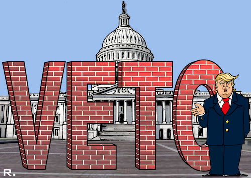 Cartoon: VETO (medium) by RachelGold tagged usa,president,trump,government,national,emergency,democrats,capitol,congress,senate,veto