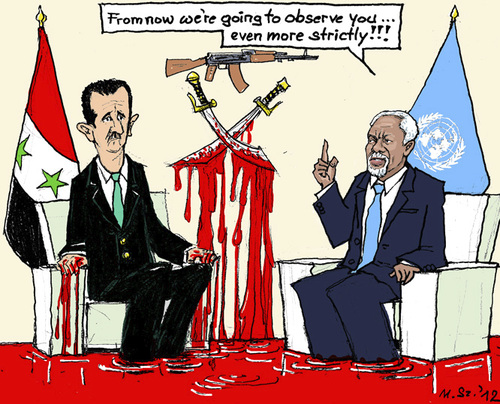 Cartoon: another warning (medium) by MarkusSzy tagged syria,uno,assad,annan,warning,observing
