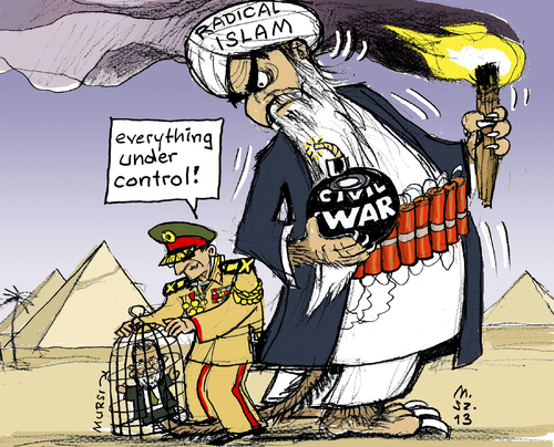 Cartoon: Egypt - under control (medium) by MarkusSzy tagged egypt,military,islamist,president,morsi,arrest,islamists,civil,war