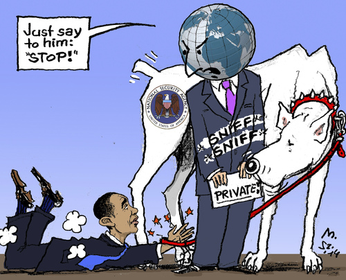 Cartoon: Just say Stop (medium) by MarkusSzy tagged usa,nsa,obama,world,diplomacy,spying,control