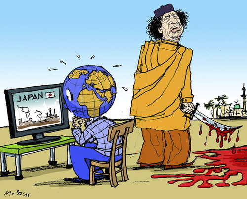 Cartoon: Out of Focus (medium) by MarkusSzy tagged focus,world,march2011,fukoshima,japan,libya,gaddafi