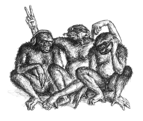 Cartoon: die 3 Affen (medium) by Thomas Bühler tagged monkeys,three,fortschritt,zweifel,sinne,tiere,affen