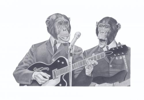 Cartoon: The Monkeys (medium) by jim worthy tagged animals,monkey,guitar,beatles,music,pencil,illustration