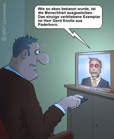 Cartoon: Der letzte Mensch ! (medium) by moonman tagged tv,endzeit,apokalypse