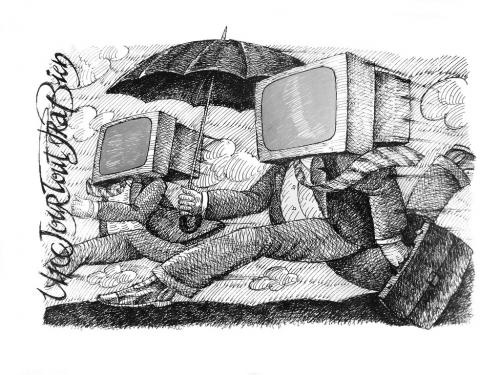 Cartoon: Pen and Ink (medium) by edinei montingelli tagged pen,ink,drawing,caricature,cartoon,art,tv,media