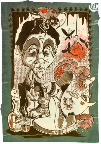 Cartoon: Franz Kafka (medium) by Dirk ESchulz tagged franz,kafka,franz kafka,schriftsteller,poet,metamorphose,käfer,insekt,illustration,die verwandlung,karikatur,künstler,hommage,portrait,kafkaesque,skurril,surreal,franz,kafka,die,verwandlung