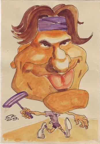 Cartoon: Roger Federer (medium) by zed tagged roger,federer,switzerland,sport,tennis,grand,slam,winner,wimbledon,roland,garros,us,open,australian,portrait,caricature,famous,people