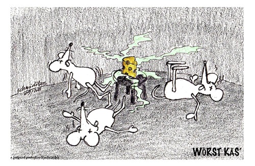 Cartoon: wörst käs (medium) by schmidibus tagged mäuse,käse,freitag13,unglück,gestank,wortspiel,ohnmacht,zufall