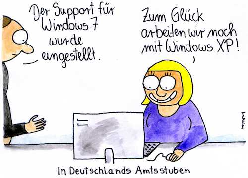 Cartoon: In Deutschlands Amtsstuben (medium) by Matthias Schlechta tagged verwaltung,behörden,edv,computer,betriebssystem,windows,microsoft,support,hardware,software,programm,update,sicherheitsupdate,verwaltung,behörden,edv,computer,betriebssystem,windows,microsoft,support,hardware,software,programm,update,sicherheitsupdate