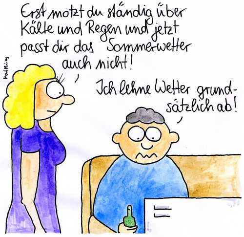 Cartoon: Sommerwetter (medium) by Matthias Schlechta tagged sommer,sommerzeit,sommerwetter,wetter,sonne,sonnenschein,hitze,wärme,motzen,nörgeln,ehe,ehepaar,sommer,sommerzeit,sommerwetter,wetter,sonne,sonnenschein,hitze,wärme,motzen,nörgeln,ehe,ehepaar