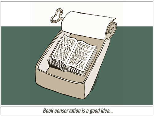 Cartoon: Book_conservation (medium) by firuzkutal tagged freedom,of,speech,fish,conservation,conserve,media,head,expression,kutal,firuzkutal,book,demonstration,protestmeeting,scream,voice,travel,worlds,word