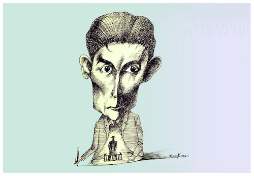 Cartoon: Franz Kafka 3 July 1883 (medium) by firuzkutal tagged franzkafka,kafka,author,trial,metamorphosis,firuzkutal,franzkafka,kafka,author,trial,metamorphosis,firuzkutal
