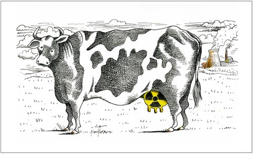 Cartoon: No_ Nuclear_Power_Plants (medium) by firuzkutal tagged chernobyl,cow,animal,cancer,radioactive,reactor,facilities,shelter,disaster,plants,power,against,nuclear