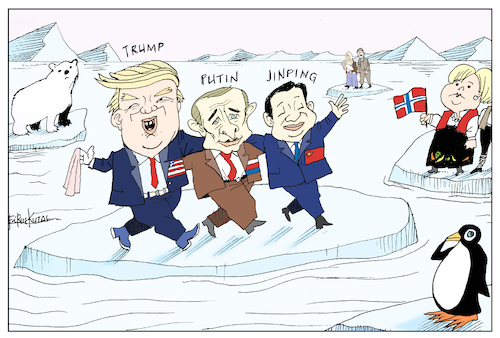 Cartoon: Politicians love each others (medium) by firuzkutal tagged trump,putin,xi,jinping,erna,dance,ice,trump,putin,xi,jinping,erna,dance,ice