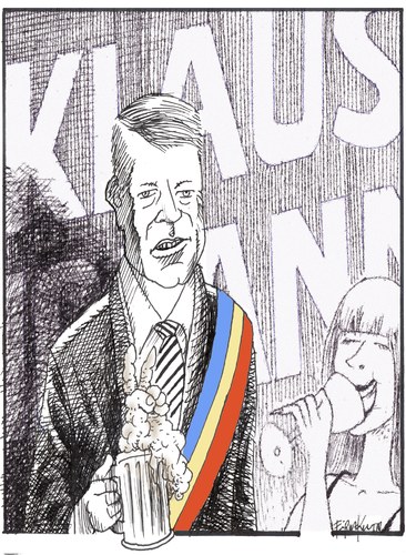 Cartoon: Romanian President Klaus Iohanns (medium) by firuzkutal tagged wins,winning,election,octoberfest,president,werner,iohanns,klaus,german,germany,kutal,firuz,romania,etnic