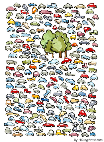 Cartoon: A few trees left.... (medium) by Frits Ahlefeldt tagged cars,trees,park,nature,pollution,eco,ecology