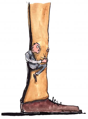 Cartoon: Hanging on to authorities (medium) by Frits Ahlefeldt tagged leadership,fear,guts,management,style,leg,trainee,future,life,knowhow
