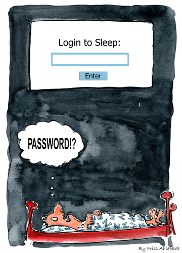 Cartoon: login needed... (medium) by Frits Ahlefeldt tagged insomnia,sleeplessness,sleep,dreams,login,computer,digital,stress