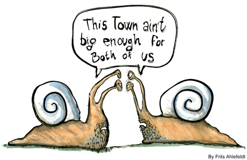 Cartoon: Small Town Snails (medium) by Frits Ahlefeldt tagged snails,cowboy,cartoon,competion,town,illustration,frits,hikingartist