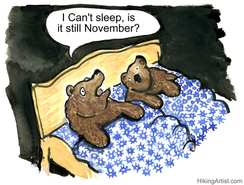 Cartoon: Waiting for Spring (medium) by Frits Ahlefeldt tagged bed,sleep,insomnia,hibernation,animal,bear,sheets,couple,doublebed,cartoon,comic,handdrawn
