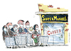 Cartoon: Cue in front of the supermarket (small) by Frits Ahlefeldt tagged covid19,cue,facemask,covid,corona,pandemic,hoarding,fear,shopping
