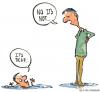 Cartoon: Different perspectives (small) by Frits Ahlefeldt tagged communication size tall small guy water drowning perspectives