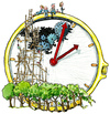 Cartoon: Time to go back in... (small) by Frits Ahlefeldt tagged time clock reality life einstein view break