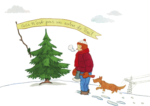 Cartoon: Surrealistischer Weihnachtsbaum (medium) by Thilo Krapp tagged christmas,tree,weihnachtsbaum,französisch,holzfäller,magritte