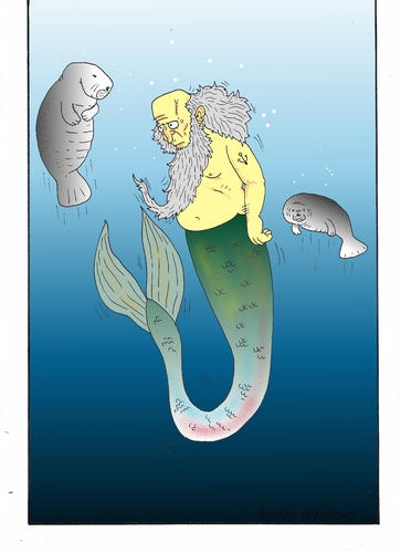 Cartoon: Mermaid Man (medium) by kader altunova tagged meerjungfraumann,mermaid,man,meer,ozean,seekuh