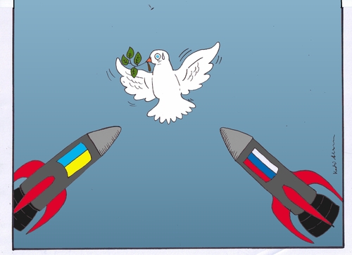 Cartoon: Ukraine-Krise (medium) by kader altunova tagged krise,ukraine,rusland,rakete,taube,friedenstaube