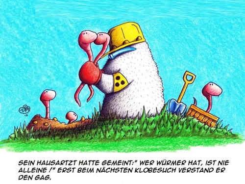 Cartoon: Maulwurf mit Würmern (medium) by Jupp tagged garten,fun,bomm,jupp,worms,worm,würmer,wurm,schippe,blind,helm,mole,maulwurf,arzt,doktor,cartoon,regenwurm,nahrung,illustration