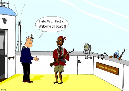 Cartoon: pilot on the bridge (medium) by pilot tagged pilot,pirate,piracy,ship,boat,sea